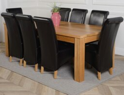 Rackhams Dakota Extra Large Oak Dining Table with Montana Leather Chairs - 8 chairs - Black - thumbnail 1
