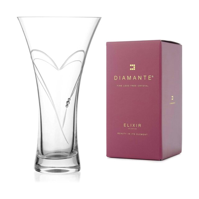 Rackhams Hearts Crystal Trumpet Vase Adorned with Swarovski Crystals - 25cm - Made From Premium Lead Free Crystal Glass