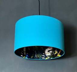 "Rackhams Midnight Blue Lemur Silhouette Lampshade in Sky Blue - Table / Floor Lamp - 25cm Diameter x 25cm Height / (10"" x 10"")" - thumbnail 1