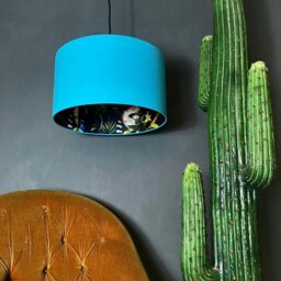 "Rackhams Midnight Blue Lemur Silhouette Lampshade in Sky Blue - Table / Floor Lamp - 25cm Diameter x 25cm Height / (10"" x 10"")" - thumbnail 3