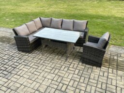 Rackhams 7 Seater Garden Rattan Furniture Corner Dining Set Indoor Outdoor Lounge Sofa Set Dark Grey Mixed - thumbnail 1