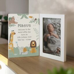Rackhams Personalised Animals Wooden Hinged 6x4 Photo Frame - White - Wood - 4x6 - thumbnail 1