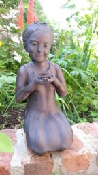 Rackhams Girl with Flower Garden Sculpture Ornament Decor - Polystone Resin - 1 - Bronze - thumbnail 2