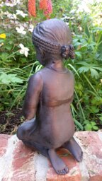 Rackhams Girl with Flower Garden Sculpture Ornament Decor - Polystone Resin - 1 - Bronze - thumbnail 4