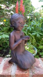 Rackhams Girl with Flower Garden Sculpture Ornament Decor - Polystone Resin - 1 - Bronze - thumbnail 1