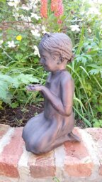 Rackhams Girl with Flower Garden Sculpture Ornament Decor - Polystone Resin - 1 - Bronze - thumbnail 3