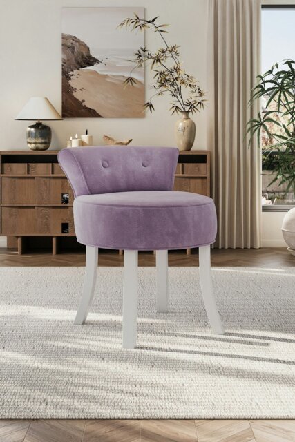 Rackhams Purple Velvet Make Up Chair Dressing Footstool with White Legs - Purple - image 1
