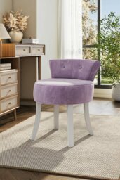 Rackhams Purple Velvet Make Up Chair Dressing Footstool with White Legs - Purple - thumbnail 2