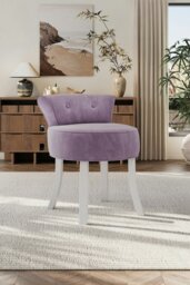 Rackhams Purple Velvet Make Up Chair Dressing Footstool with White Legs - Purple