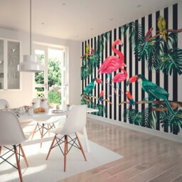 Rackhams Flamingo Stripe Wall Mural - Medium - W300cm x H240cm - thumbnail 1