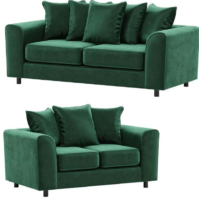Rackhams Brooklyn Full Foam Plush Velvet Sofa Suite - Green - image 1