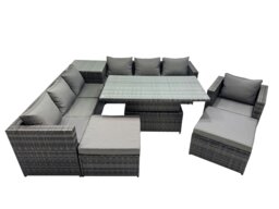 Rackhams 9 Seater Outdoor Corner Sofa Height Adjustable Rising Lifting Table Set Garden Rattan Furniture Set with Side Table 2 Big Stool Dark Grey - thumbnail 2