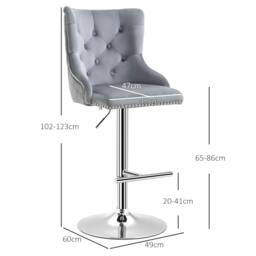 Rackhams Bar Stools Set of 2, Modern Swivel & Adjustable Velvet Barstools with Button Tufted Back, Footrest, Nailhead Trim for Home Bar, Grey - thumbnail 3
