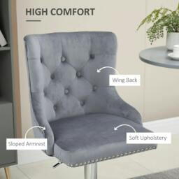 Rackhams Bar Stools Set of 2, Modern Swivel & Adjustable Velvet Barstools with Button Tufted Back, Footrest, Nailhead Trim for Home Bar, Grey - thumbnail 6