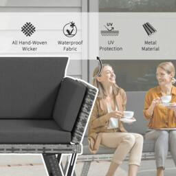 Rackhams 2 Seater Rattan Sofa with Cushions, 2-in-1 PE Rattan Daybed Sofa with Left Up or Down Armrests, Garden Chaise Lounger Loveseat, Mixed Grey - thumbnail 5