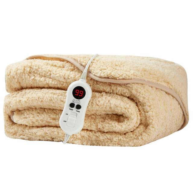 Rackhams Electric Heated Throw Blanket - 9 Heat Settings & 9 Timer Settings Machine Washable - Luxurious Sherpa Fleece Sand - image 1