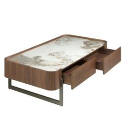 Rackhams Rectangular coffee table in porcelain marble, walnut and dark metallic steel 2131 - thumbnail 6