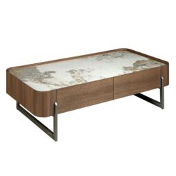 Rackhams Rectangular coffee table in porcelain marble, walnut and dark metallic steel 2131 - thumbnail 2