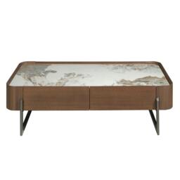 Rackhams Rectangular coffee table in porcelain marble, walnut and dark metallic steel 2131 - thumbnail 3