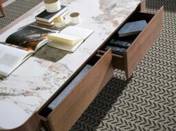 Rackhams Rectangular coffee table in porcelain marble, walnut and dark metallic steel 2131 - thumbnail 5