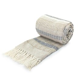 Rackhams Aztec Cotton Tassel Throw - 178cm x 254cm - Brown