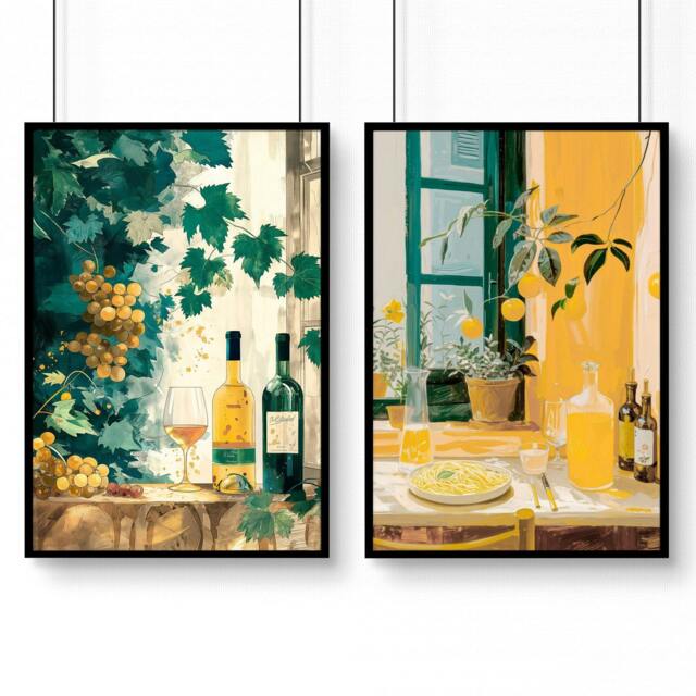 Rackhams Living Room Canvases - Set of 2 Italian Lifestyle Wall art Prints - 20 x 30 in / 50 x 76 cm - Matte Museum Quality Art Paper 290 gsm - Black Frame - image 1