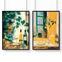 Rackhams Living Room Canvases - Set of 2 Italian Lifestyle Wall art Prints - 20 x 30 in / 50 x 76 cm - Matte Museum Quality Art Paper 290 gsm - Black Frame