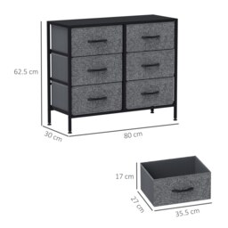 Rackhams 6 Drawer Fabric Chest of Drawers w/ Wooden Top for Hallway Black - thumbnail 5