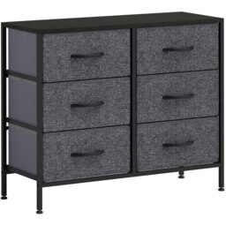 Rackhams 6 Drawer Fabric Chest of Drawers w/ Wooden Top for Hallway Black - thumbnail 2
