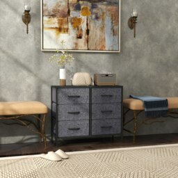 Rackhams 6 Drawer Fabric Chest of Drawers w/ Wooden Top for Hallway Black