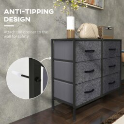 Rackhams 6 Drawer Fabric Chest of Drawers w/ Wooden Top for Hallway Black - thumbnail 4