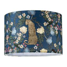 Rackhams Rich Midnight Blue Lampshade with Leopard and Botanical Foliage Design