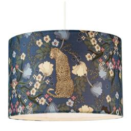 Rackhams Rich Midnight Blue Lampshade with Leopard and Botanical Foliage Design - thumbnail 2