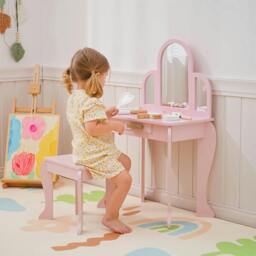 Rackhams Kids Dressing Table Set Kids Vanity Set w/ Drawer, Mirror - Pink