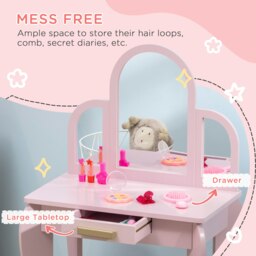 Rackhams Kids Dressing Table Set Kids Vanity Set w/ Drawer, Mirror - Pink - thumbnail 5