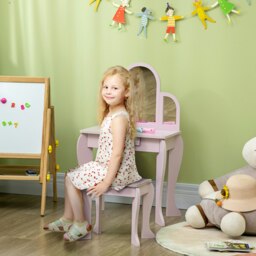 Rackhams Kids Dressing Table Set Kids Vanity Set w/ Drawer, Mirror - Pink - thumbnail 3