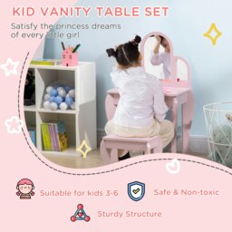 Rackhams Kids Dressing Table Set Kids Vanity Set w/ Drawer, Mirror - Pink - thumbnail 4