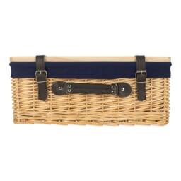Rackhams Buff Navy Lined Willow Picnic Basket with Pinewood Lid - Extra Large - 1 - Wicker and Pinewood - thumbnail 2
