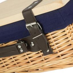Rackhams Buff Navy Lined Willow Picnic Basket with Pinewood Lid - Extra Large - 1 - Wicker and Pinewood - thumbnail 5
