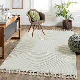 Rackhams Nora-Geometric Grey Ivory High Pile Fringe Rug - 80 x 220 cm - thumbnail 2
