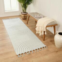 Rackhams Nora-Geometric Grey Ivory High Pile Fringe Rug - 80 x 220 cm - thumbnail 1