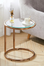 Rackhams Clear Tempered Glass Round Side Table with Metal Base - Rose Gold - One Size - thumbnail 2
