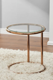 Rackhams Clear Tempered Glass Round Side Table with Metal Base - Rose Gold - One Size - thumbnail 3