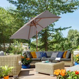 Rackhams Wooden Patio Umbrella Market Parasol Outdoor Sunshade 6 Ribs Grey - thumbnail 1