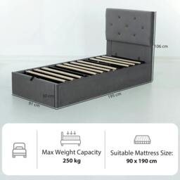 Rackhams Bed Frame Gas Side Lift Under Bed Storage Dark Grey - Single - thumbnail 3