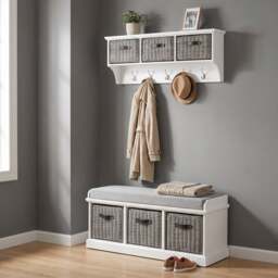 Rackhams Tetbury Large Hallway Set with Storage Baskets and Cushion Seat - White