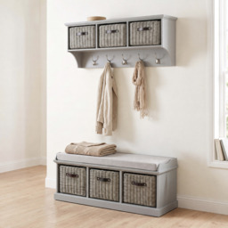 Rackhams Tetbury Large Hallway Set with Storage Baskets and Cushion Seat - White - thumbnail 6