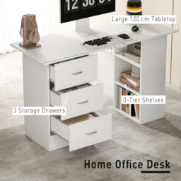 Rackhams 120cm Computer Desk Writing PC Table Workstation Laptop w/ 3 Shelf & Drawers - White - 49 - Particle board - thumbnail 5