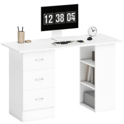Rackhams 120cm Computer Desk Writing PC Table Workstation Laptop w/ 3 Shelf & Drawers - White - 49 - Particle board - thumbnail 3