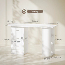 Rackhams 120cm Computer Desk Writing PC Table Workstation Laptop w/ 3 Shelf & Drawers - White - 49 - Particle board - thumbnail 4
